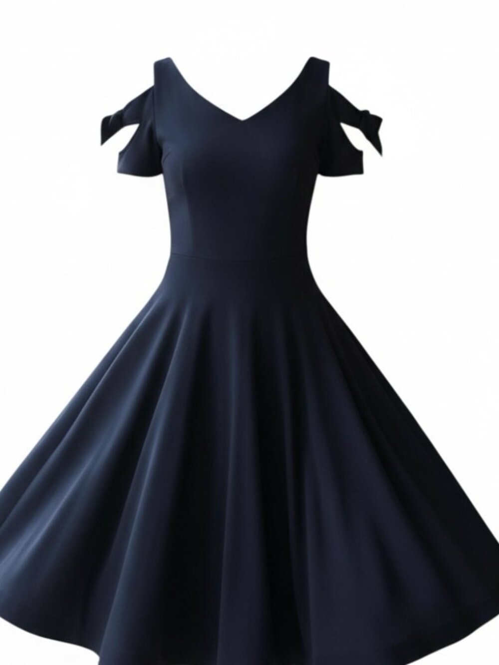 Unique Vintage Black Swing Dress with adorable bow accents on sleeves